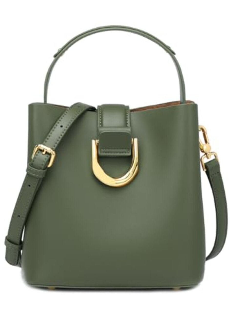 Genuine Leather Bucket Crossbody Bag Adjustable Strap